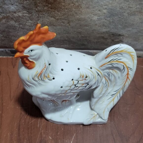 Vintage White Rooster Scented Sachet Potpourri Holder Ventilation Holes Top Deco - Picture 3 of 11